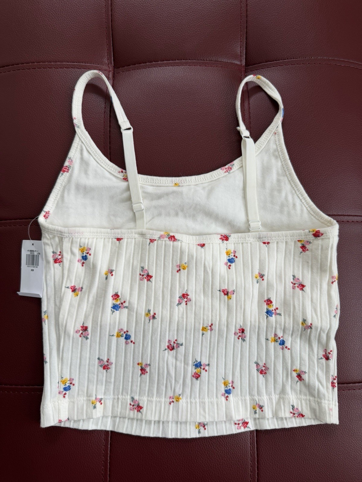 Old Navy Women’s Cropped Camisole Square Neck Floral Ribbed Knit Stretch