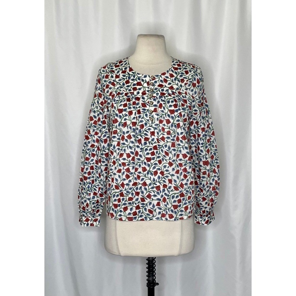NWT!! J. CREW Shirred Popover Top Blouse Rosewood Floral Preppy Buttons X-Small