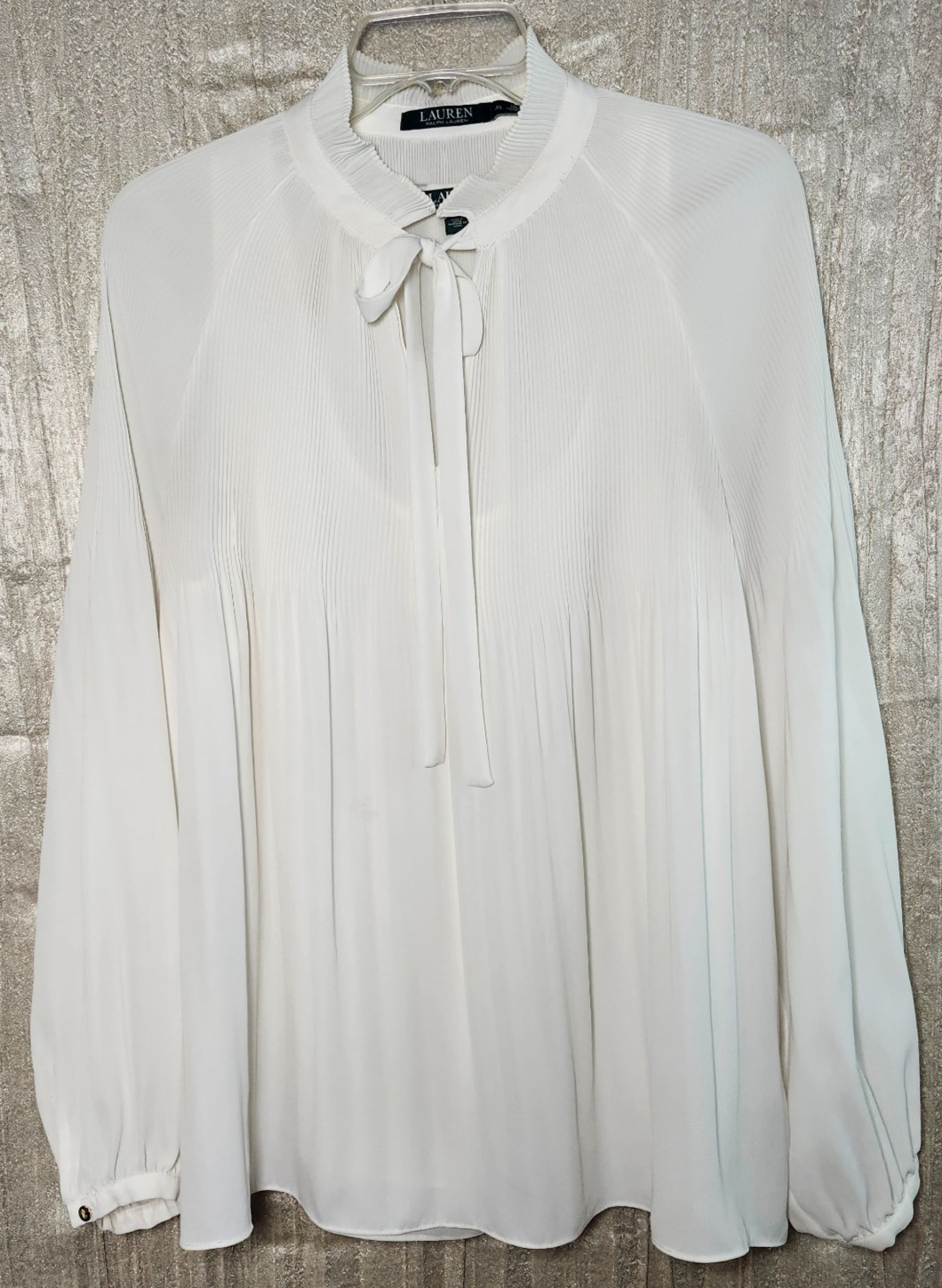Lauren Ralph Lauren Ivory Georgette Tie Neck Blouse Balloon Sleeve Pussy Bow XL