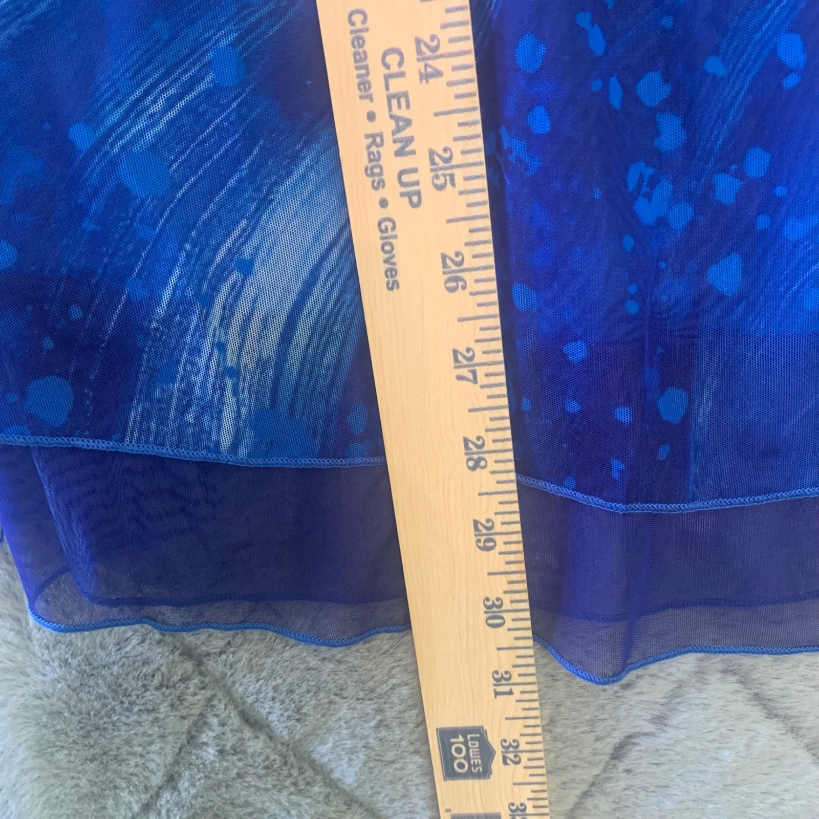 Sese Code W XL Blue Abstract Print Mesh Layered V-Neck Blouse Flutter Sleeve NWT