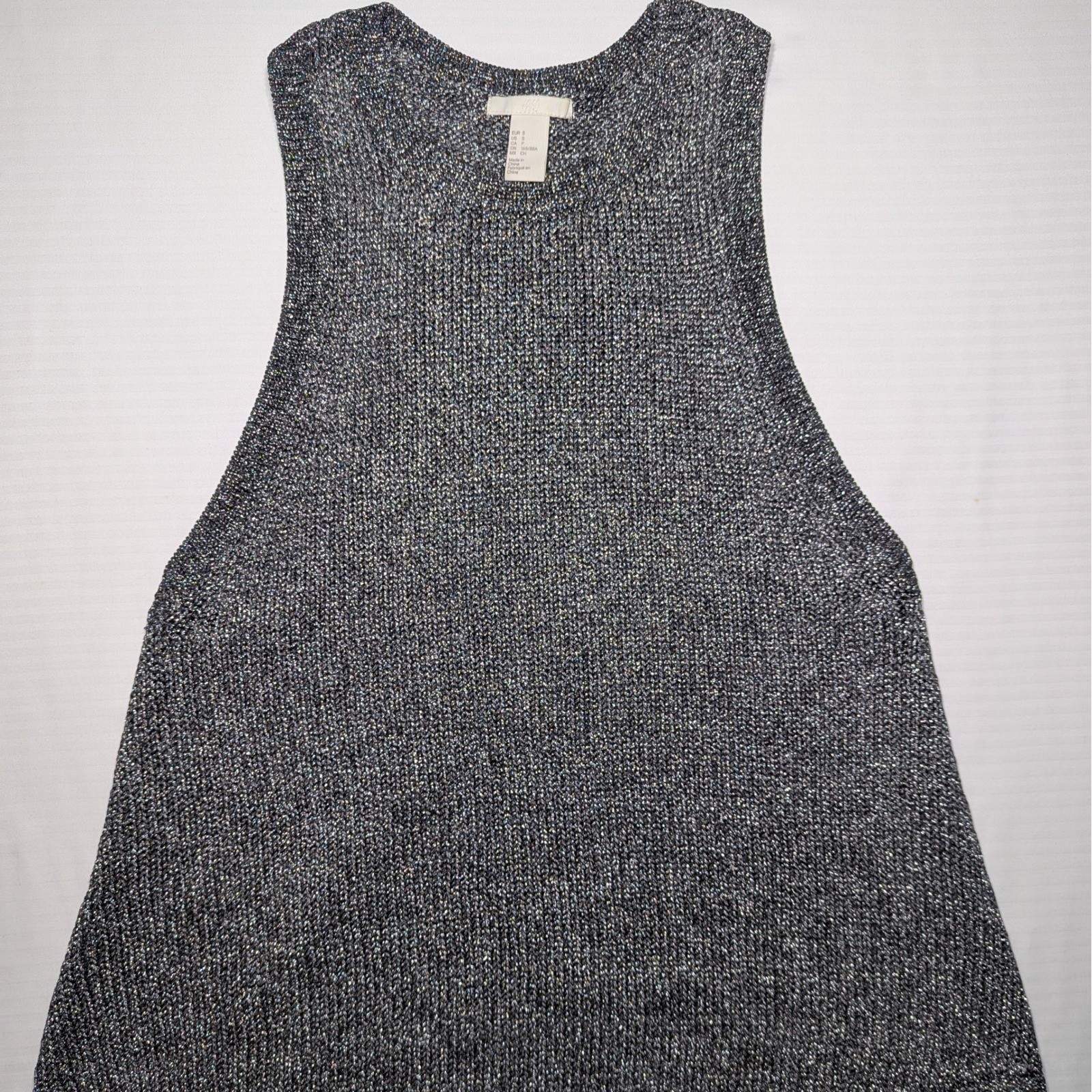 Metallic Knit Tank Silver Shimmer Top Minimal Chic Layering Y2K Neutral