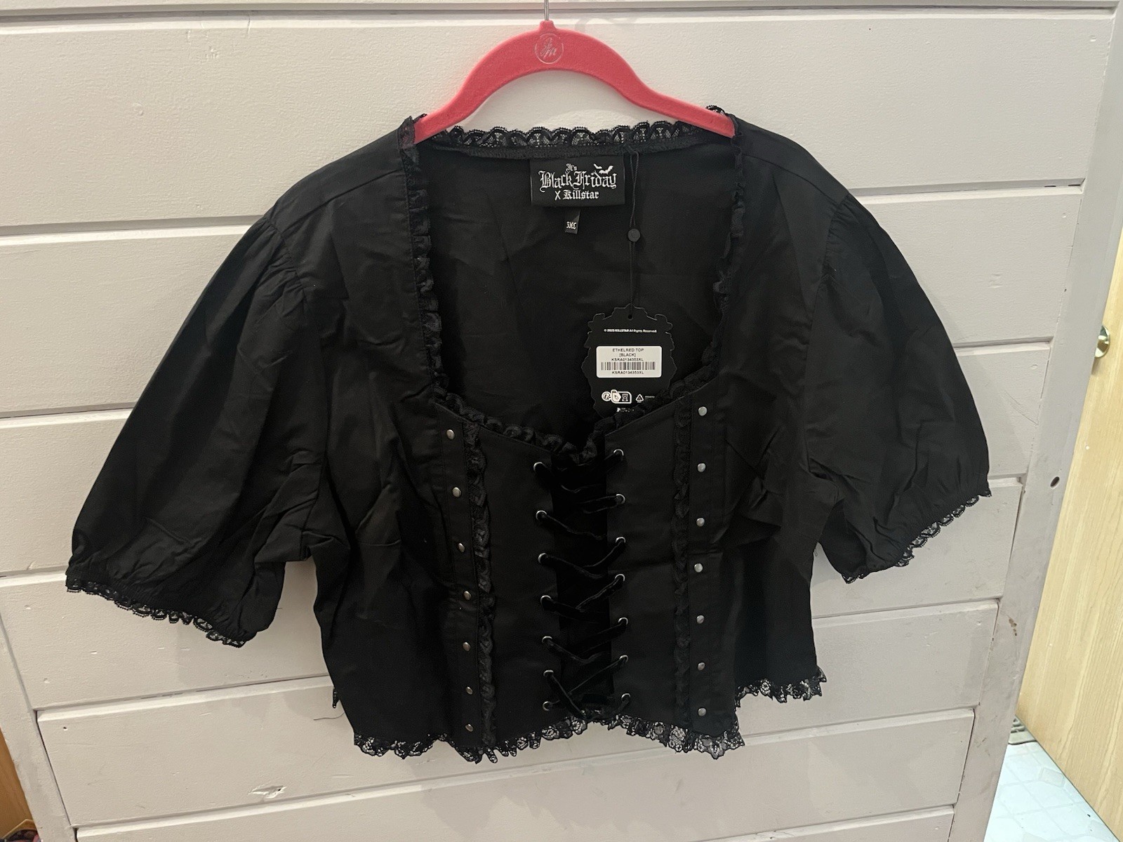 Killstar Ethelred Top Black Lace Up Puff Sleeve It’s Black Friday NWT 3XL