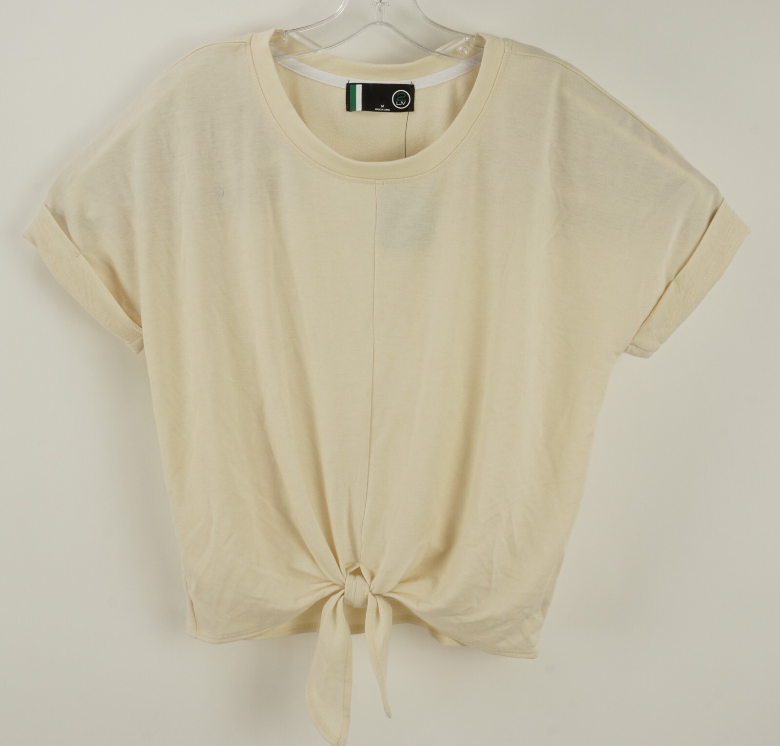 New 2LIV Women’s Size M Medium Tan Knit French Terry Lined Crop Tie Waist Top