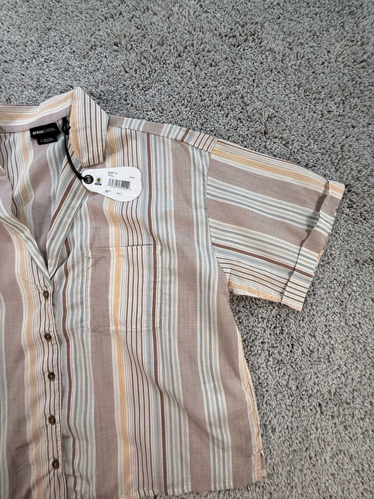 NWT Prana Women’s Iguala Top Size Small Striped Cropped Mauve and Beige