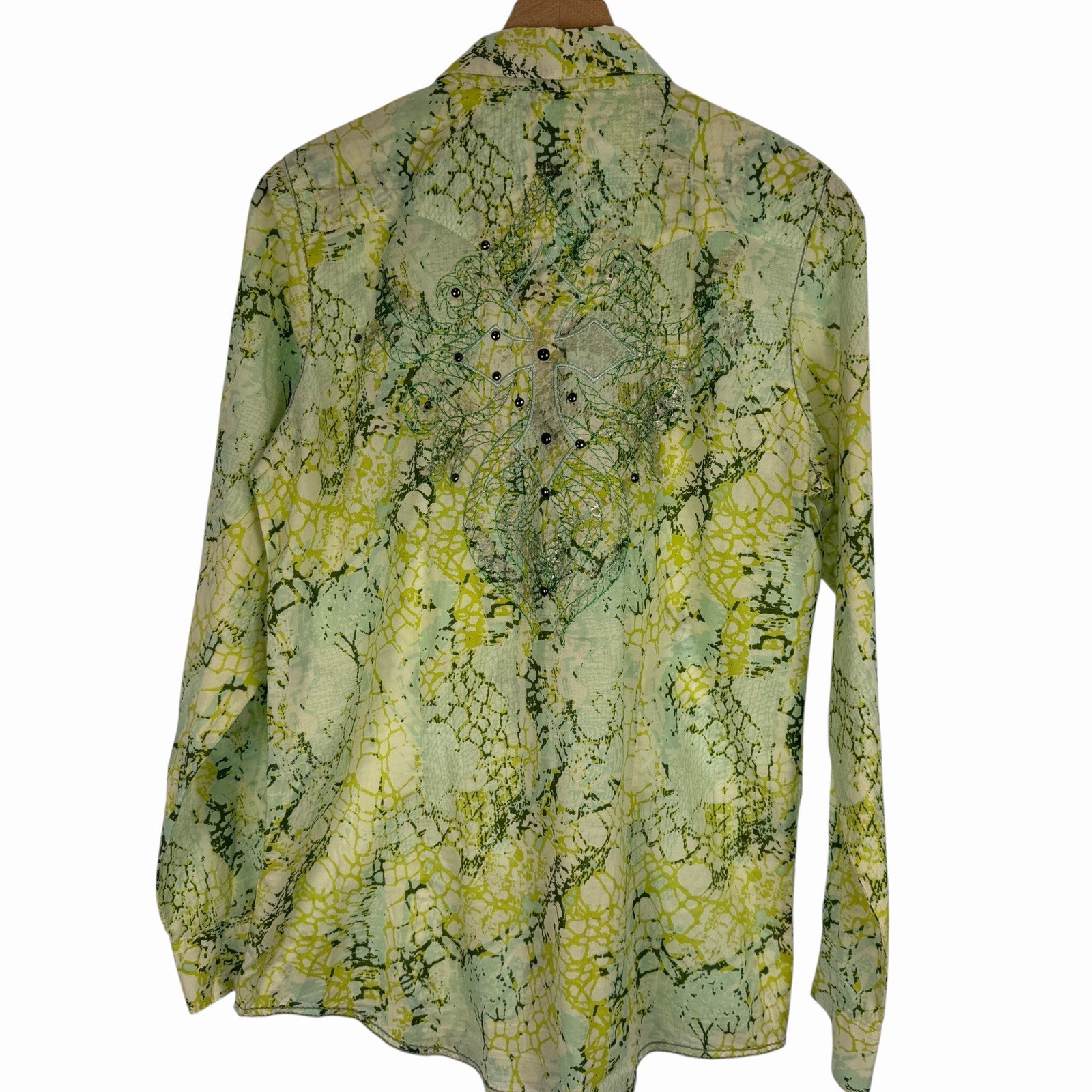 ROCK 47 by WRANGLER Western Shirt Blouse Womens Acid Yellow Green Large Cowgirl