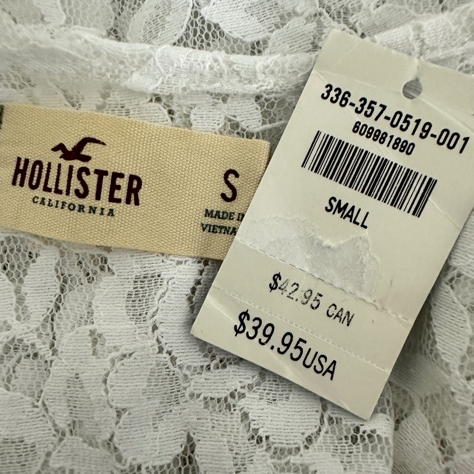 Hollister Womens Top S White Floral Lace Peplum Low Back Feminine Coquette Girly