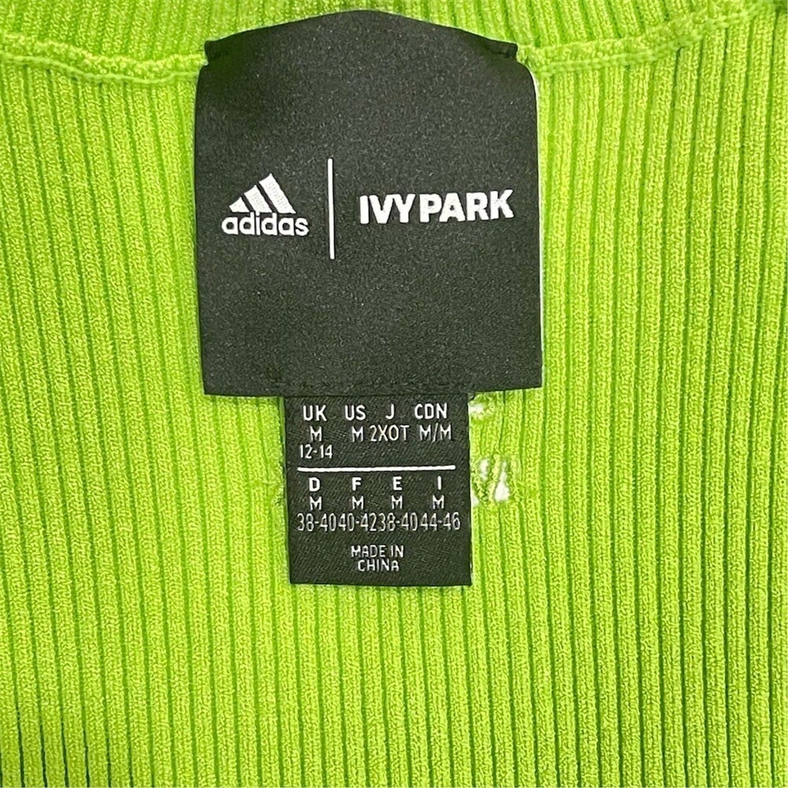 Adidas x Ivy Park Bodysuit Womens M Lime Green Ribbed Turtleneck Stretch NWOT