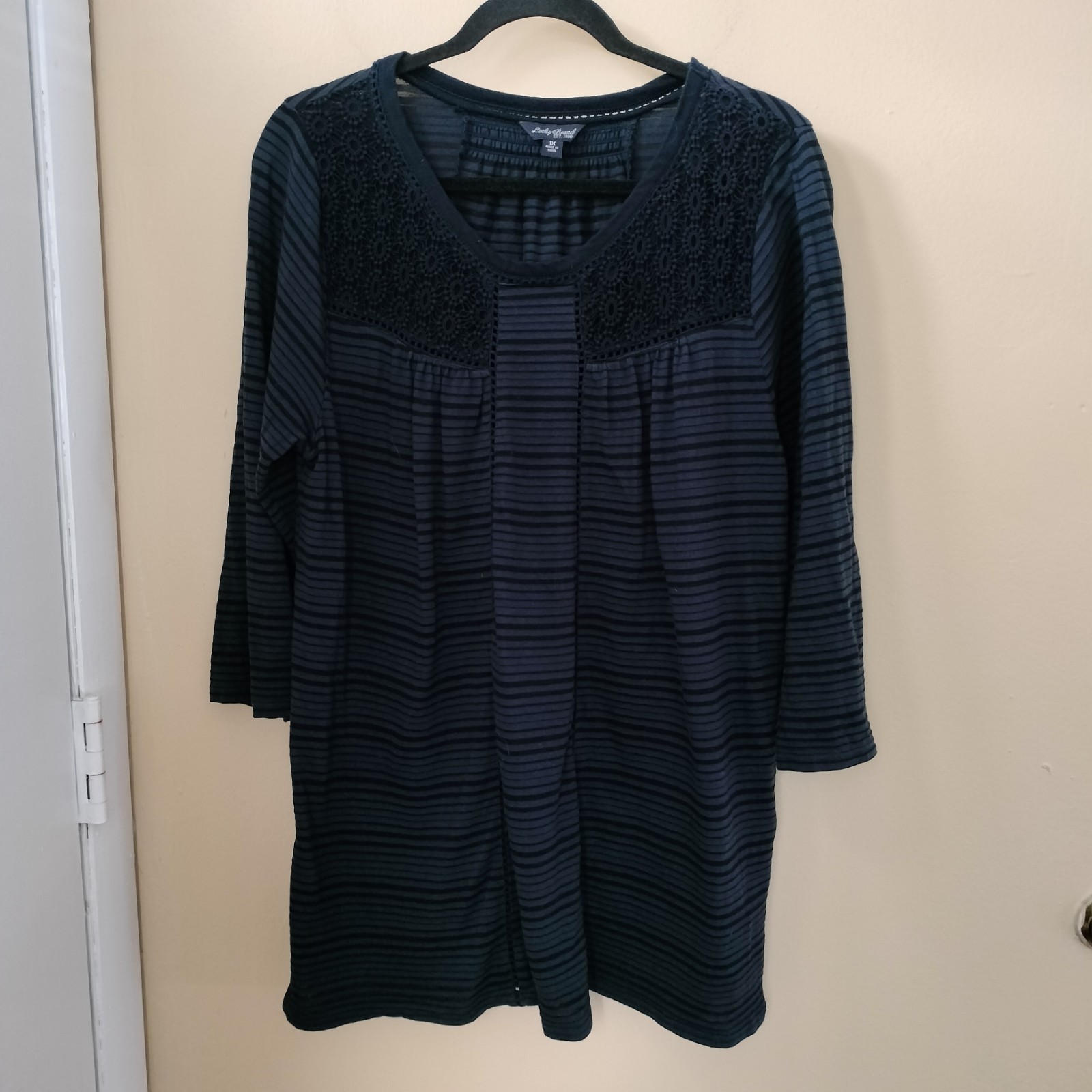 Lucky Brand 1X Cotton Blend Blue Stripe Embroidery Shirt Top Bohemian Western