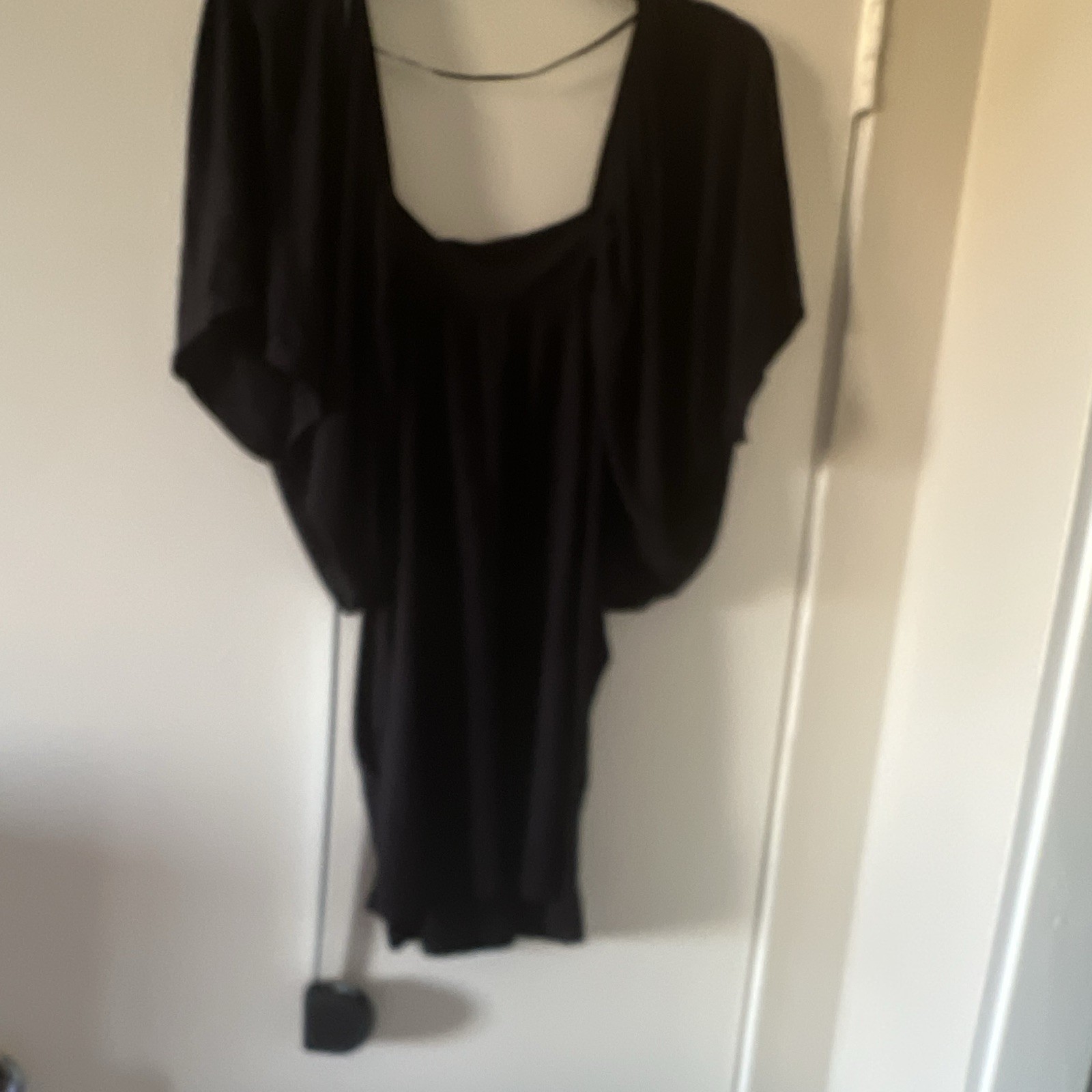 Lily Lou Women’s Black Ruched Scoop Neck Dolman Sleeve Rayon Blouse XL