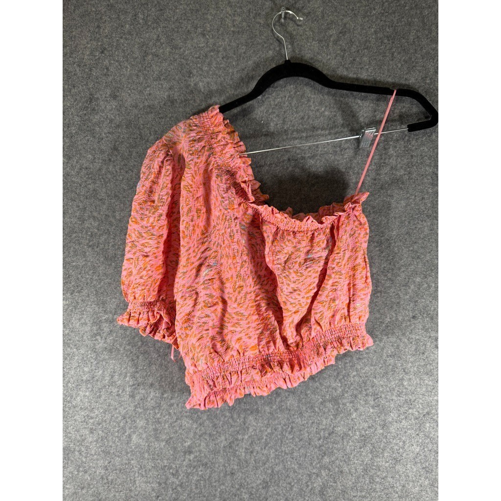 Vero Moda One Shoulder Cropped Top Prism Pink Nemi Floral Smocked M NEW 10262903
