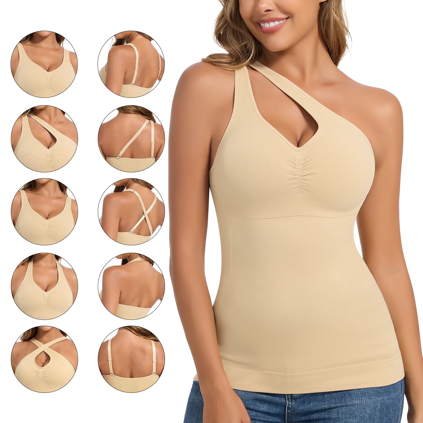 Shapewear Camisole With Built In Bras Halter Tops for Women Tummy Control Tank