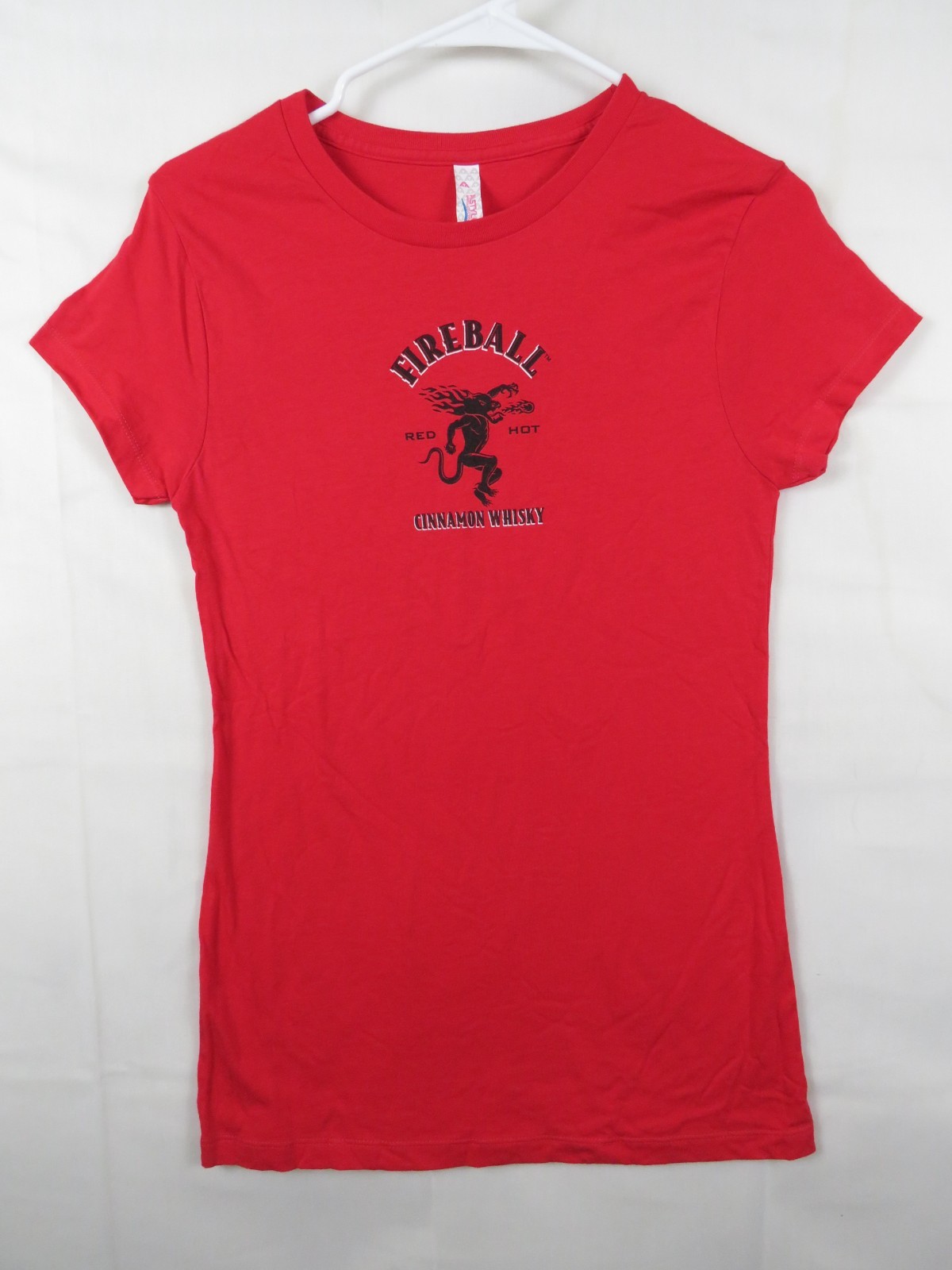 Women’s lady Red Babydoll T-Shirt Large Fireball Whisky Logo Whiskey Drinking