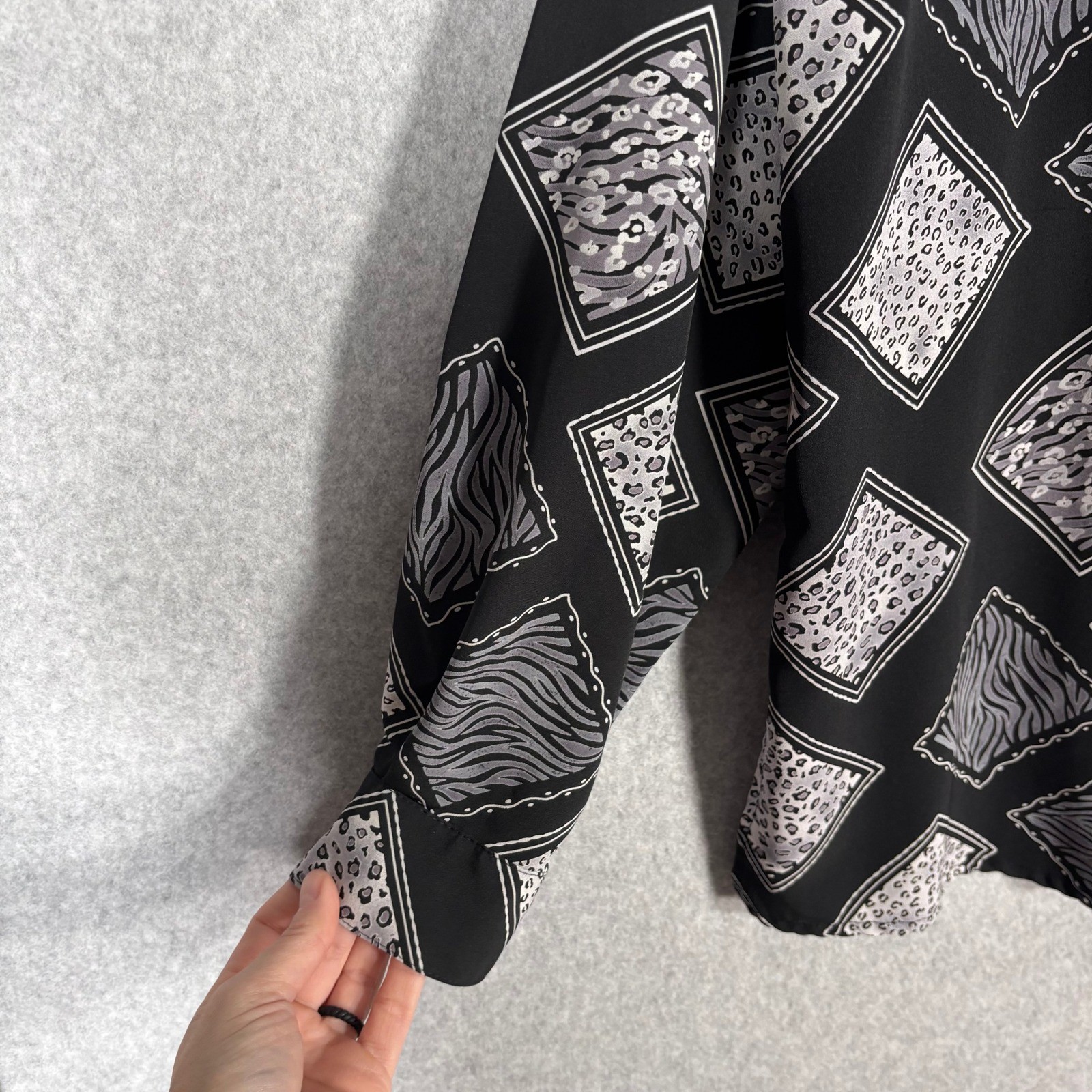 Vintage 90s Notations Shirt Blouse 16 Leopard Zebra Patchwork Print Loud Granny