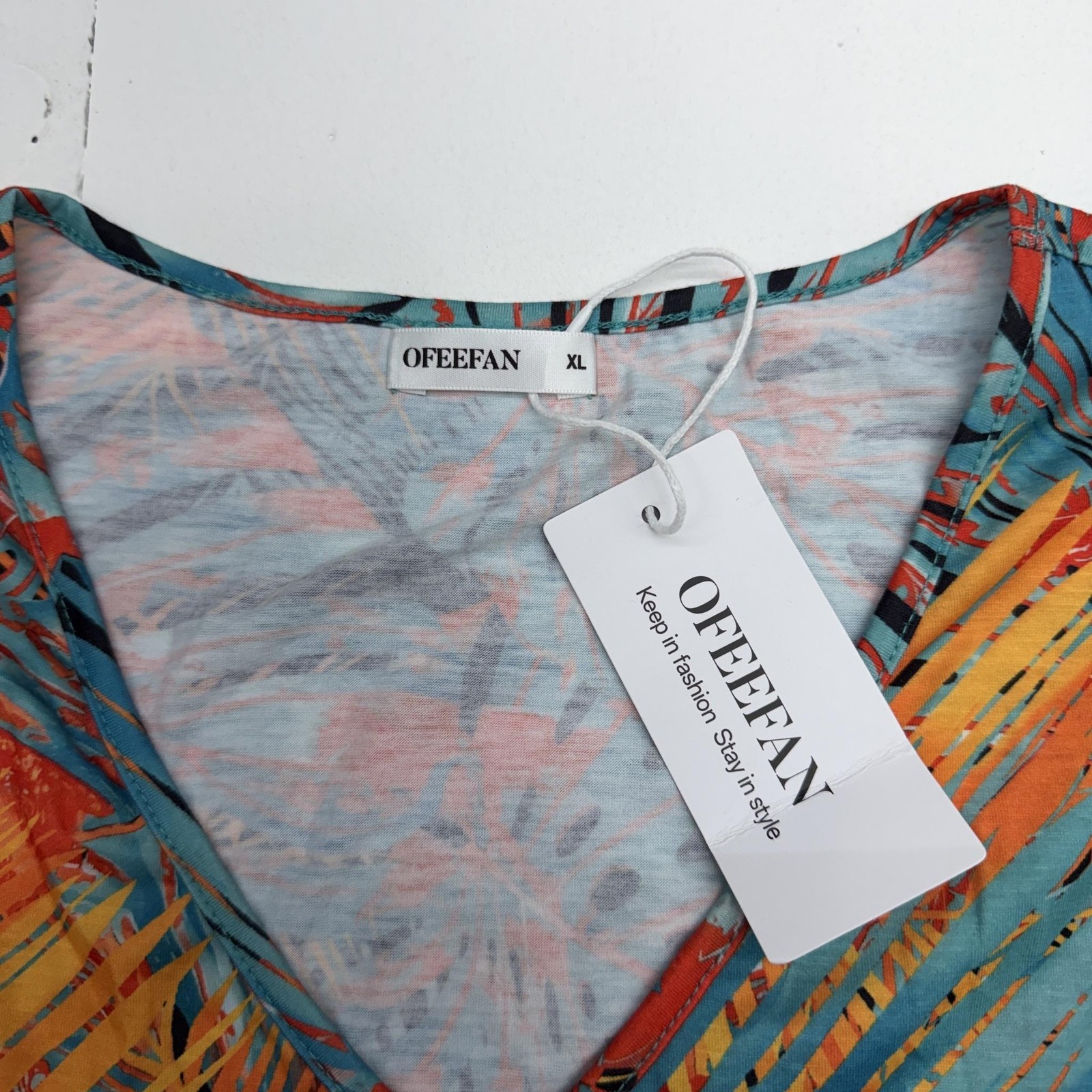 OFEEFAN Tank Top Womens XL Multicolor V Neck Sleeveless Floral Tropical Tunic