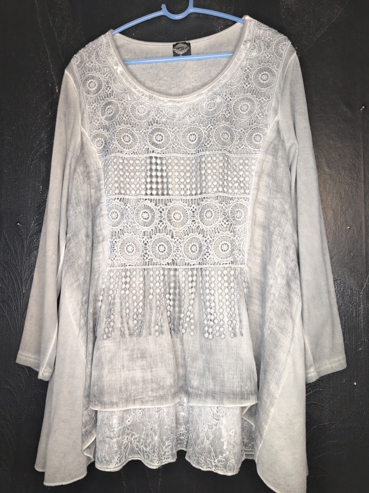 Cal Style Womens Grey Boho Style Crochet Tunic XL