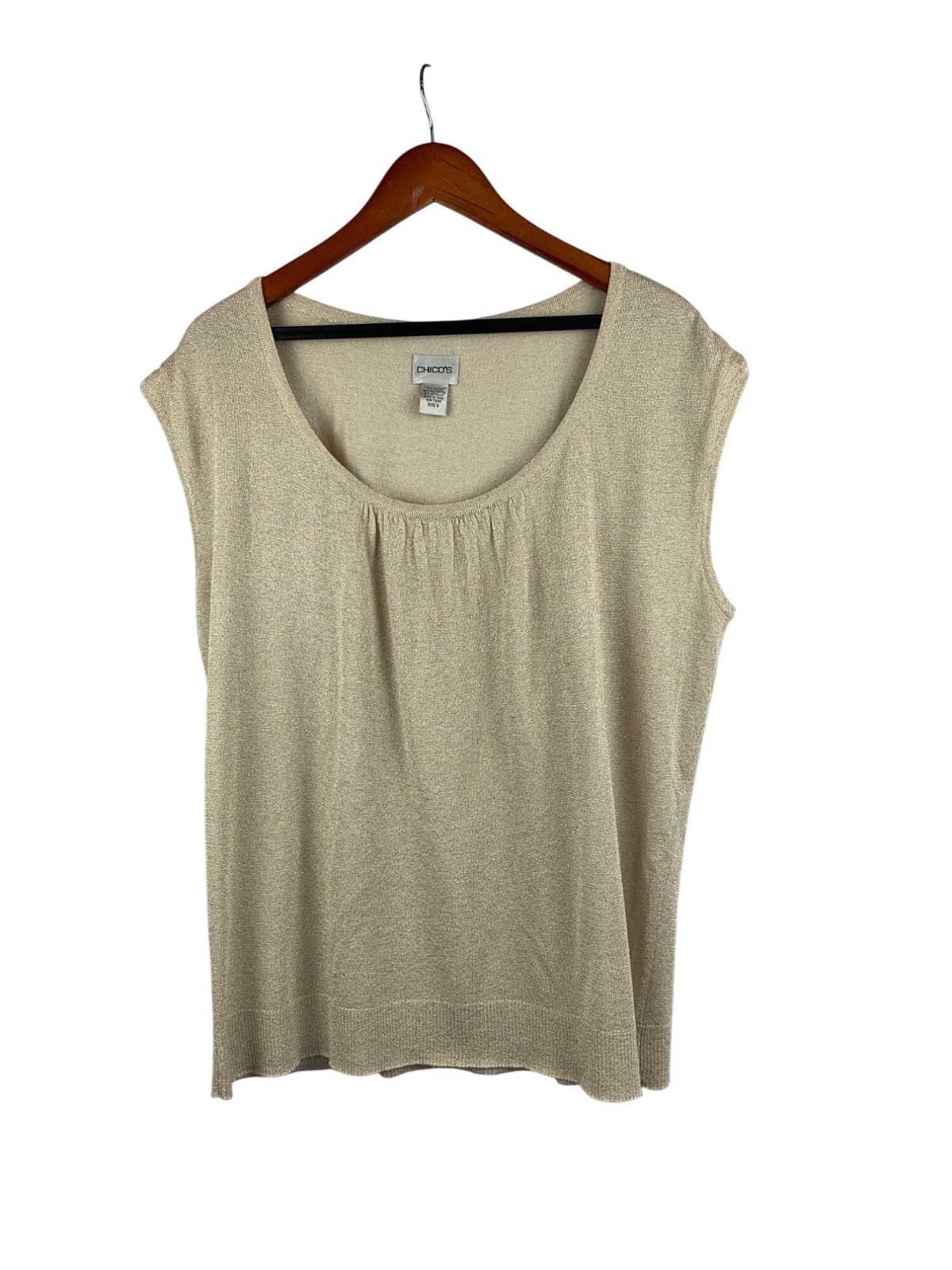 Chicos Metallic Beige Sleeveless Top Size 3 Rayon & Polyester Blend