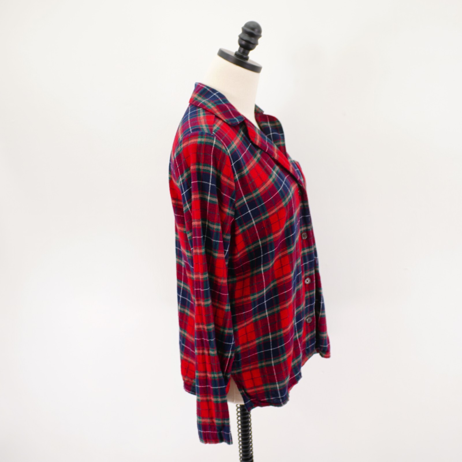 Old Navy Blue Red Green Plaid Flannel Collared Button Front Shirt Top Small Long
