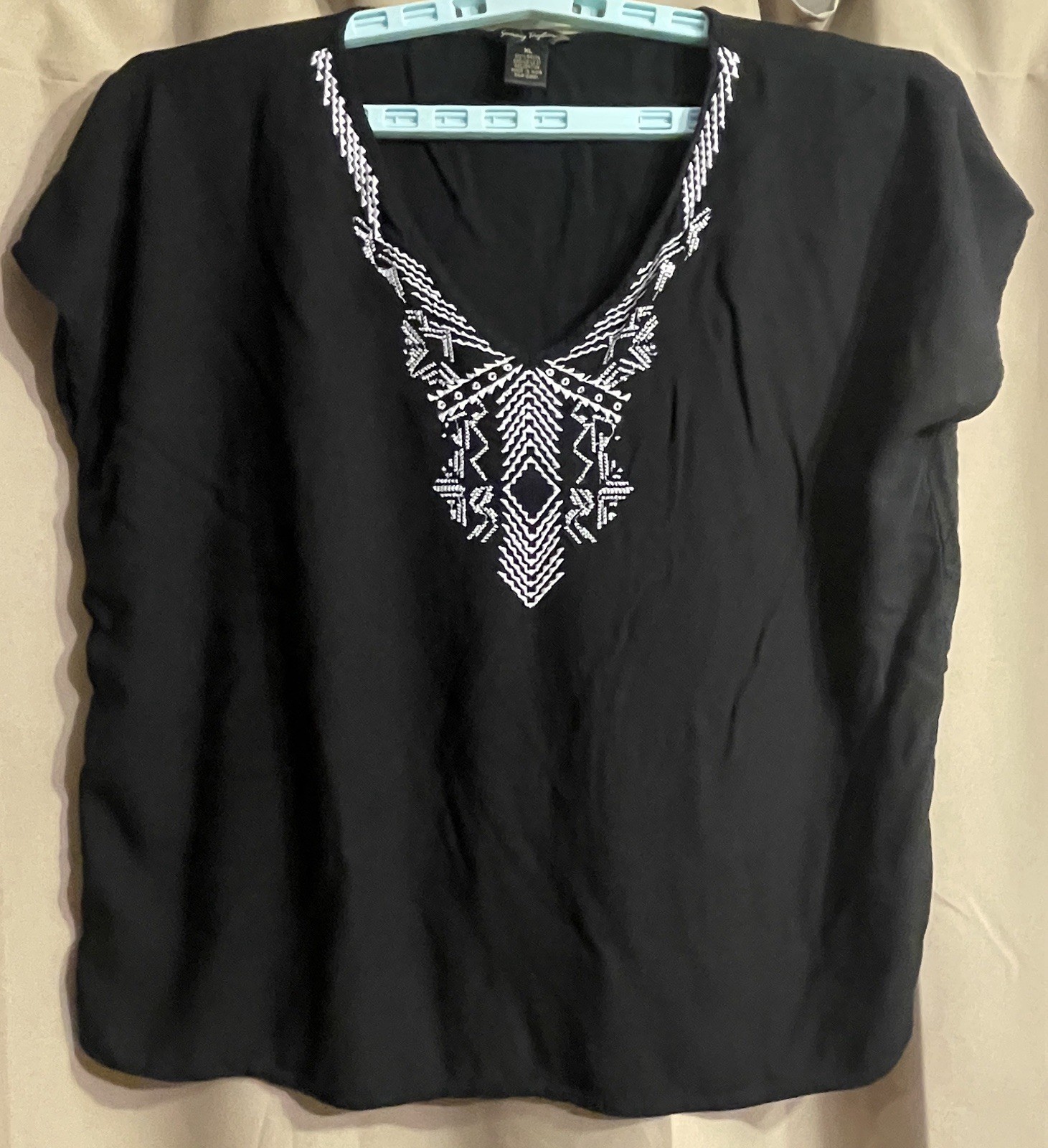 Sunny Taylor XL black white tribal embroidered Dark Cottagecore Whimsigoth Top