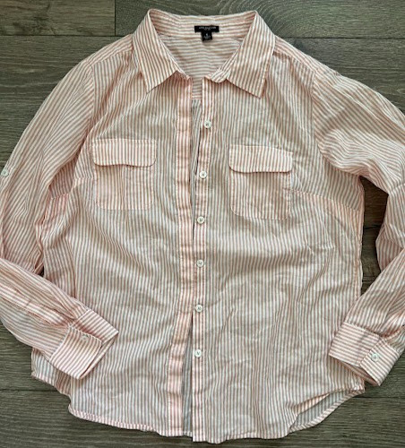 Ann Taylor Peach Coral White Button-Down Utility Shirt Blouse Size 6