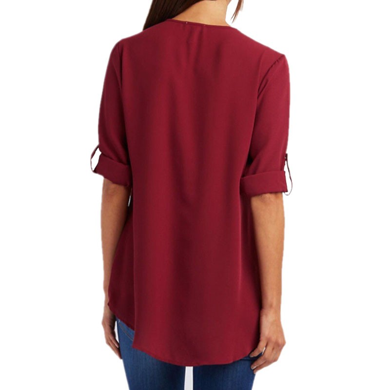 V-neck zipper oversized sleeveless loose chiffon shirt