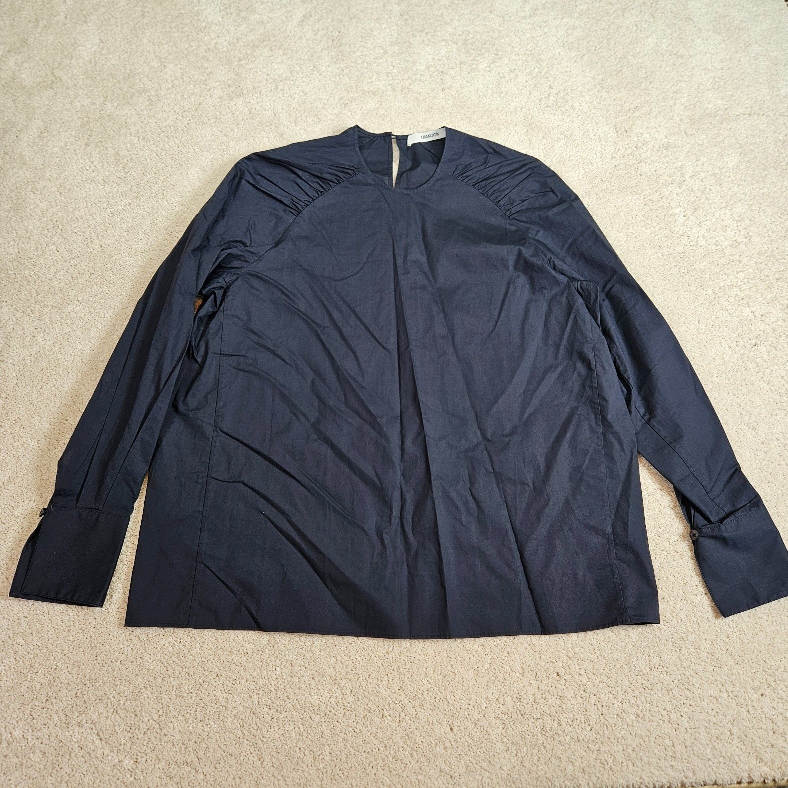 Designer Minimalist Thakoon Blouse XS Navy Structured Lightweight Modern Crisp