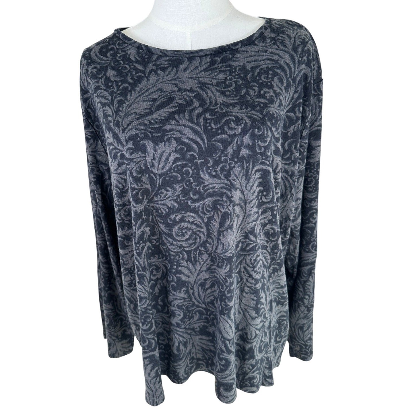 Lauren Ralph Lauren Top Women 3X Black Grey Scroll Damask Dark Academia Shirt