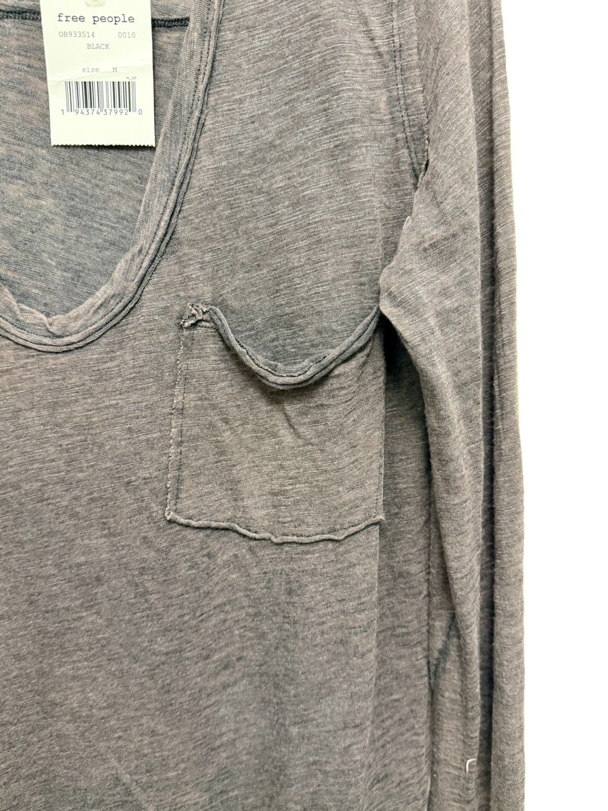 NWT Free People Betty Long Sleeve Top Women’s Scoop Neck Slouchy Fit Med Black