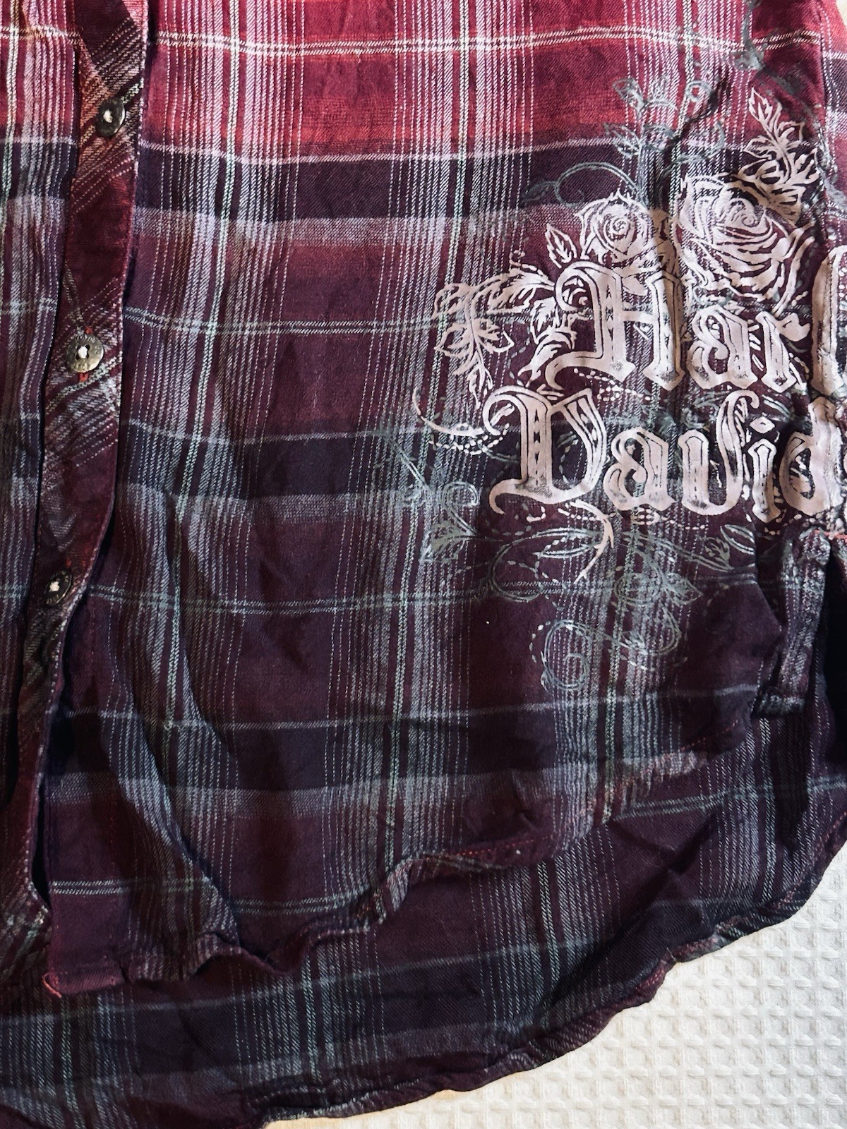 Harley Davidson Ombré Women’s Small Plaid Long Sleeve Shirt Magenta Purple Wine