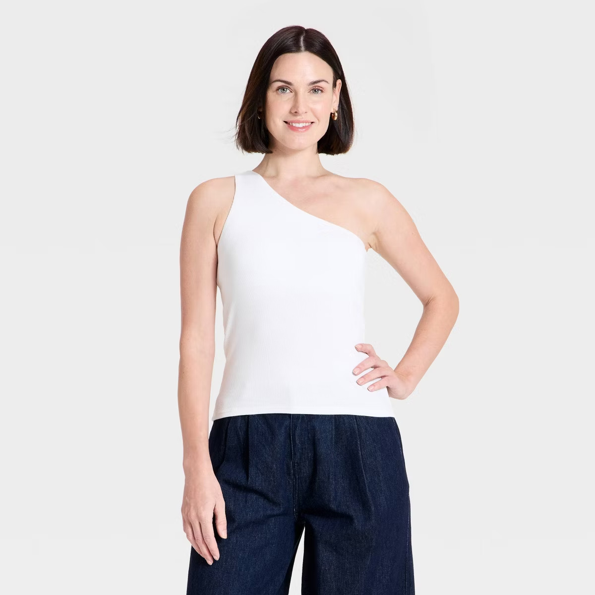 Women’s One Shoulder Rib Knit Tank Top – A New Day™ White M