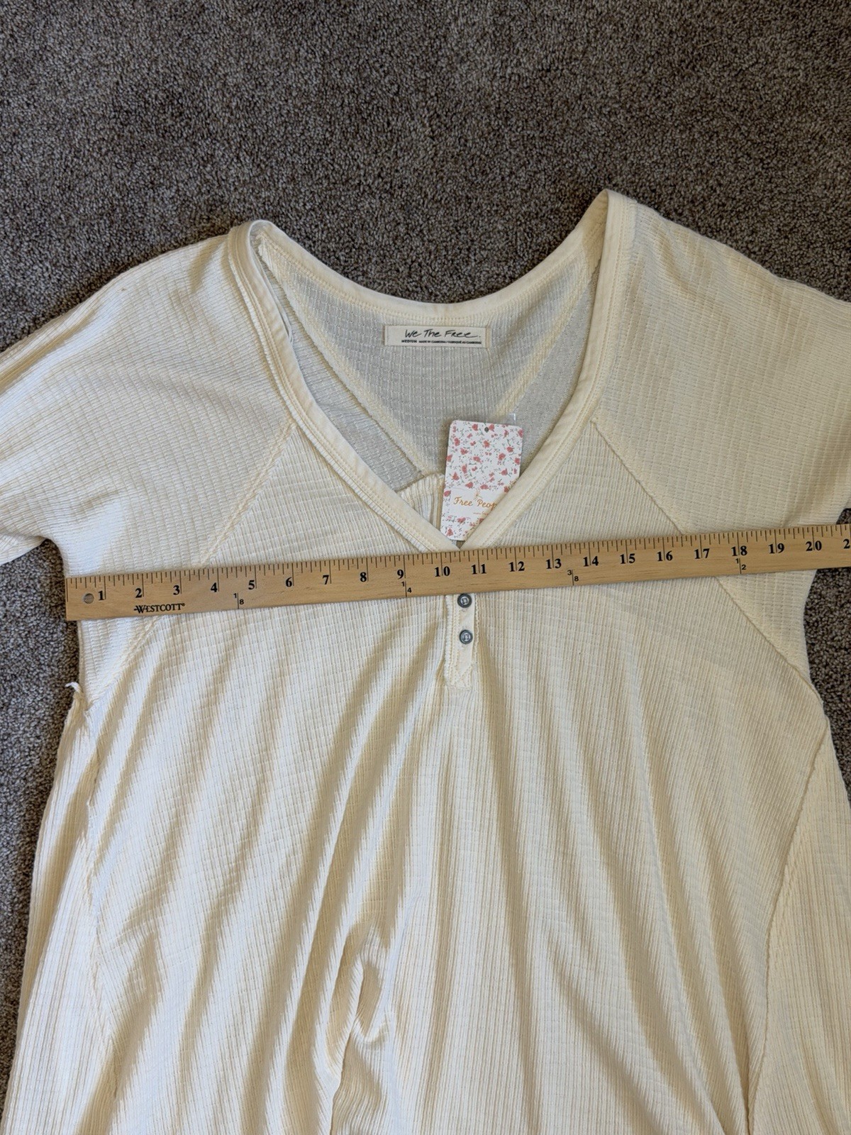 NWT Free People Ivory Button Down Henley Waffle Knit Tunic Top Women’s M