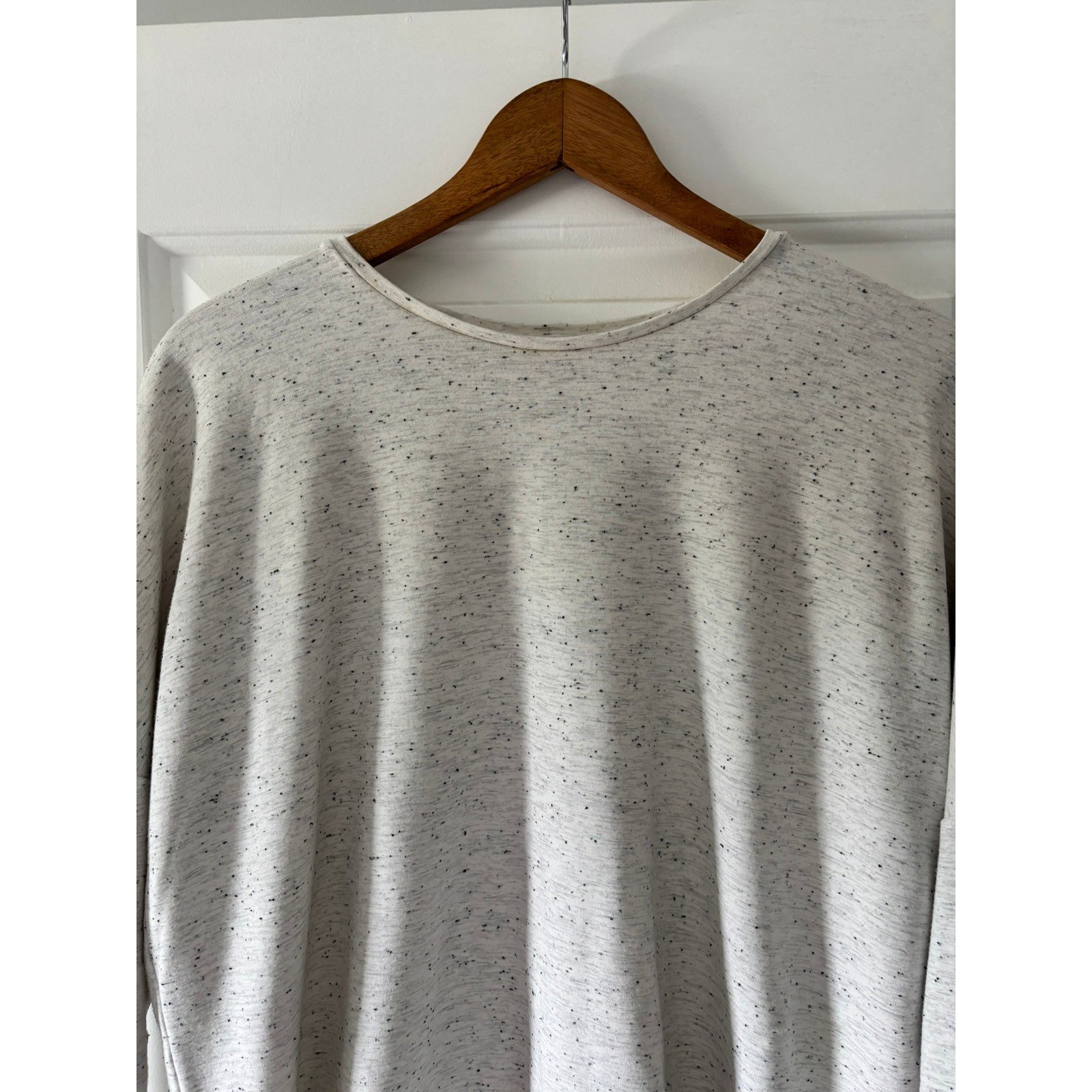 J Jill Ponte Top Women Medium Oatmeal Speckled 3/4 Sleeve High Low Tunic Rayon