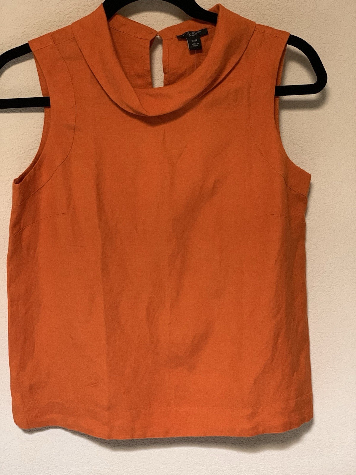 NWT Ann Taylor Factory Petite Linen Blouse XXSP Pumpkin Orange Flowy Cowl Neck