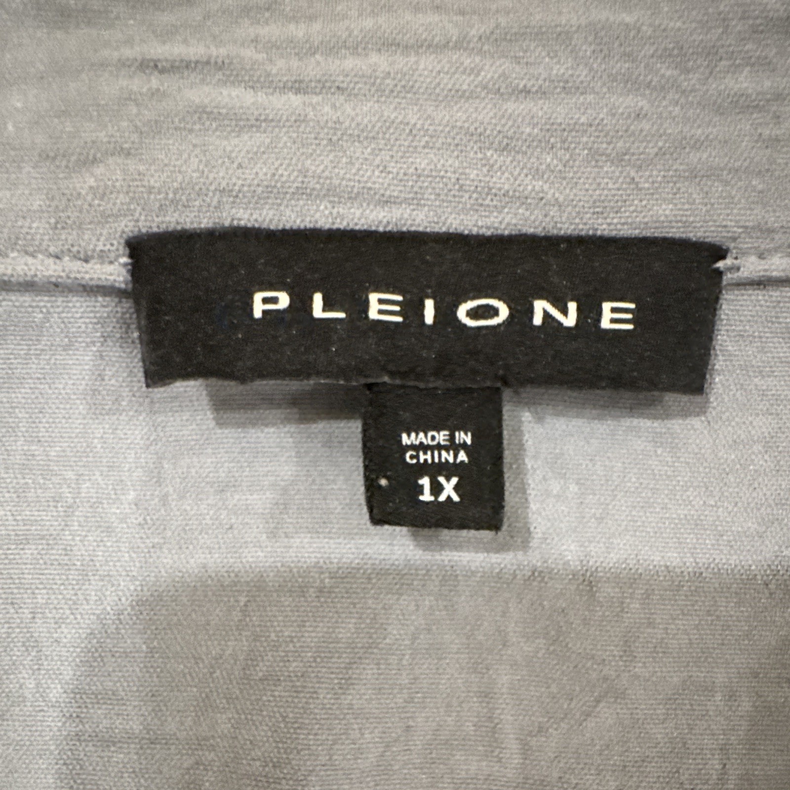 Pleione 1X Plus Gray Collared Button-Front Ruffle Woven Polyester Blouse