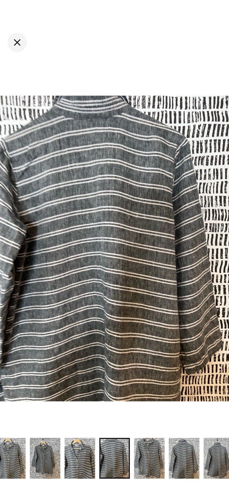 Habitat Gray White Striped Button-Up Collared 3/4 Sleeve Cotton Woven Top L