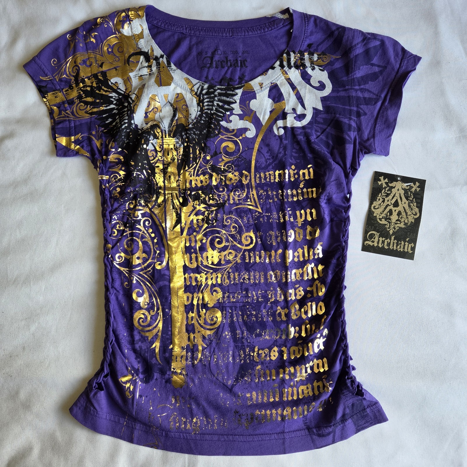 Archaic By Affliction Soot Y2K Cyber Grunge Biker Purple L Graphic T-Shirt NWT
