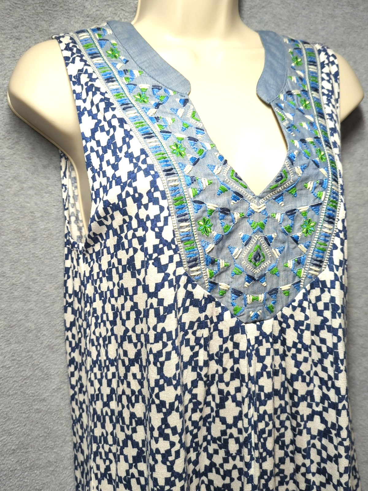 Bohemian Tunic Top Women S Sleeveless Mixed Media Embroidered Southwestern Charm