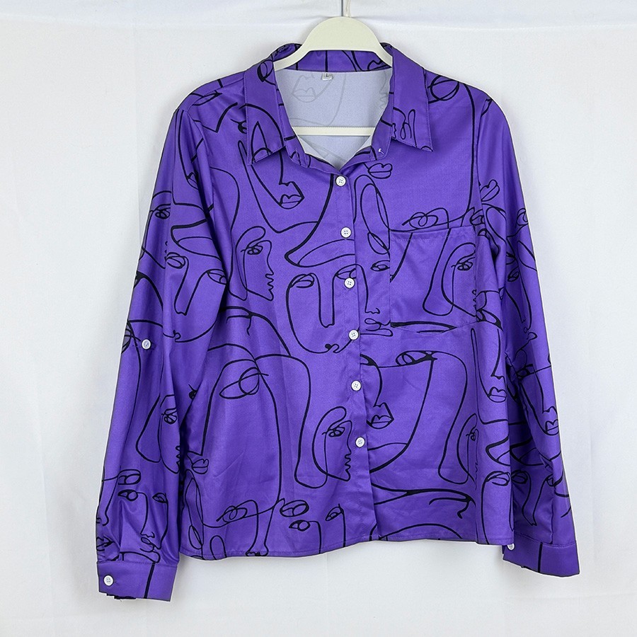 No Brand Womens Blouse Size Large Purple and Black Long Sleeve