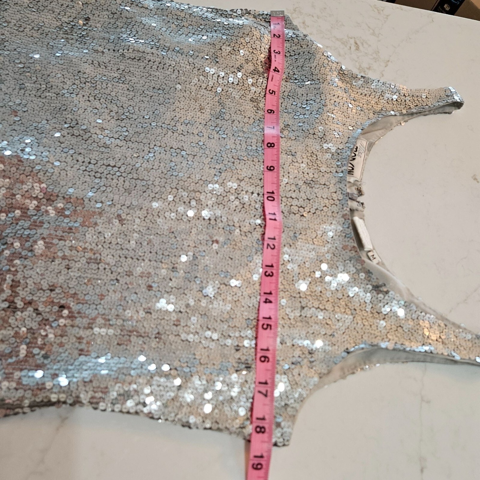 Vintage Miss Morgan Medium Sequin Silk Tank Top Silver Sparkle Hand Made NEW!