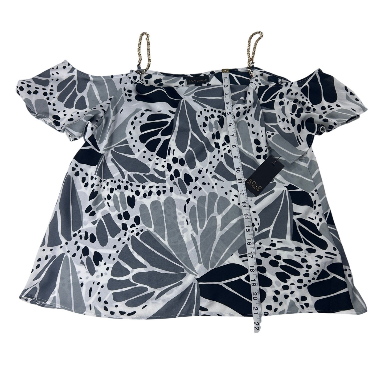 Bold Elements Butterfly Print Cold Shoulder Top XL White Black Chain Strap NWT