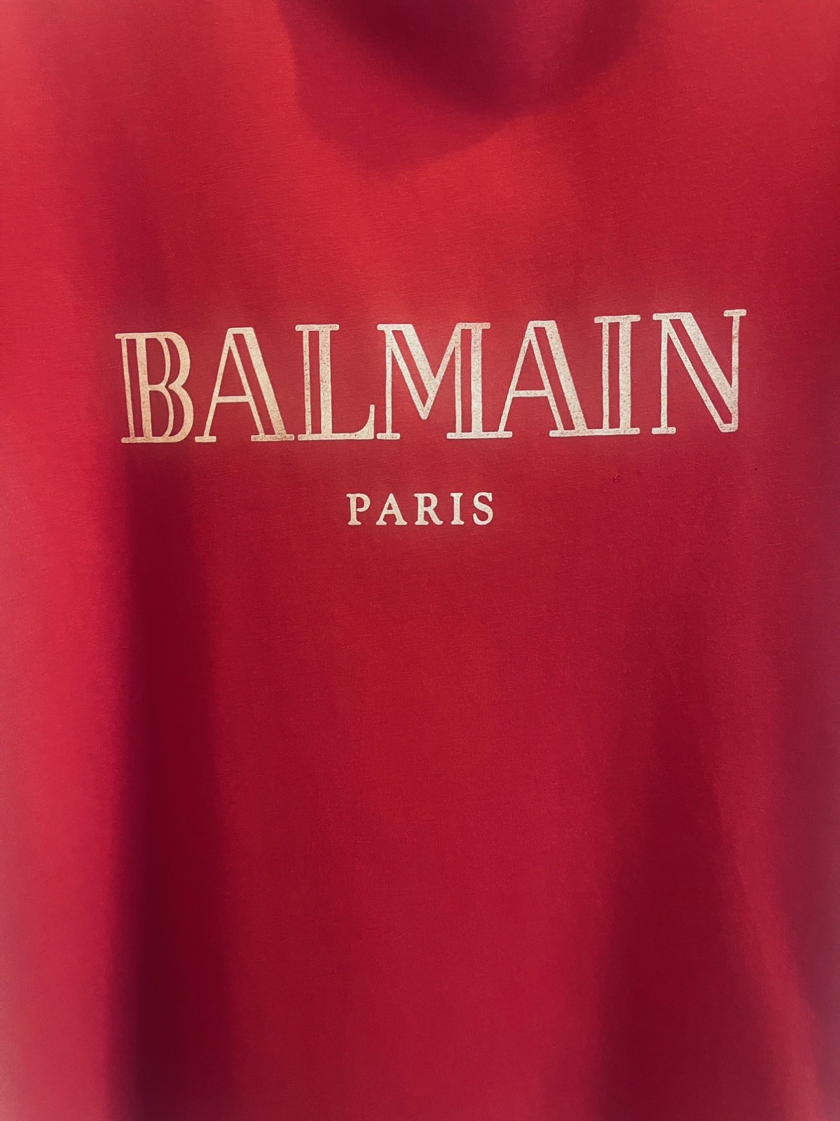 BALMAIN Logo Print Cotton Shoulder Buttons Top Red Short Sleeve Size: 34 FR -XS