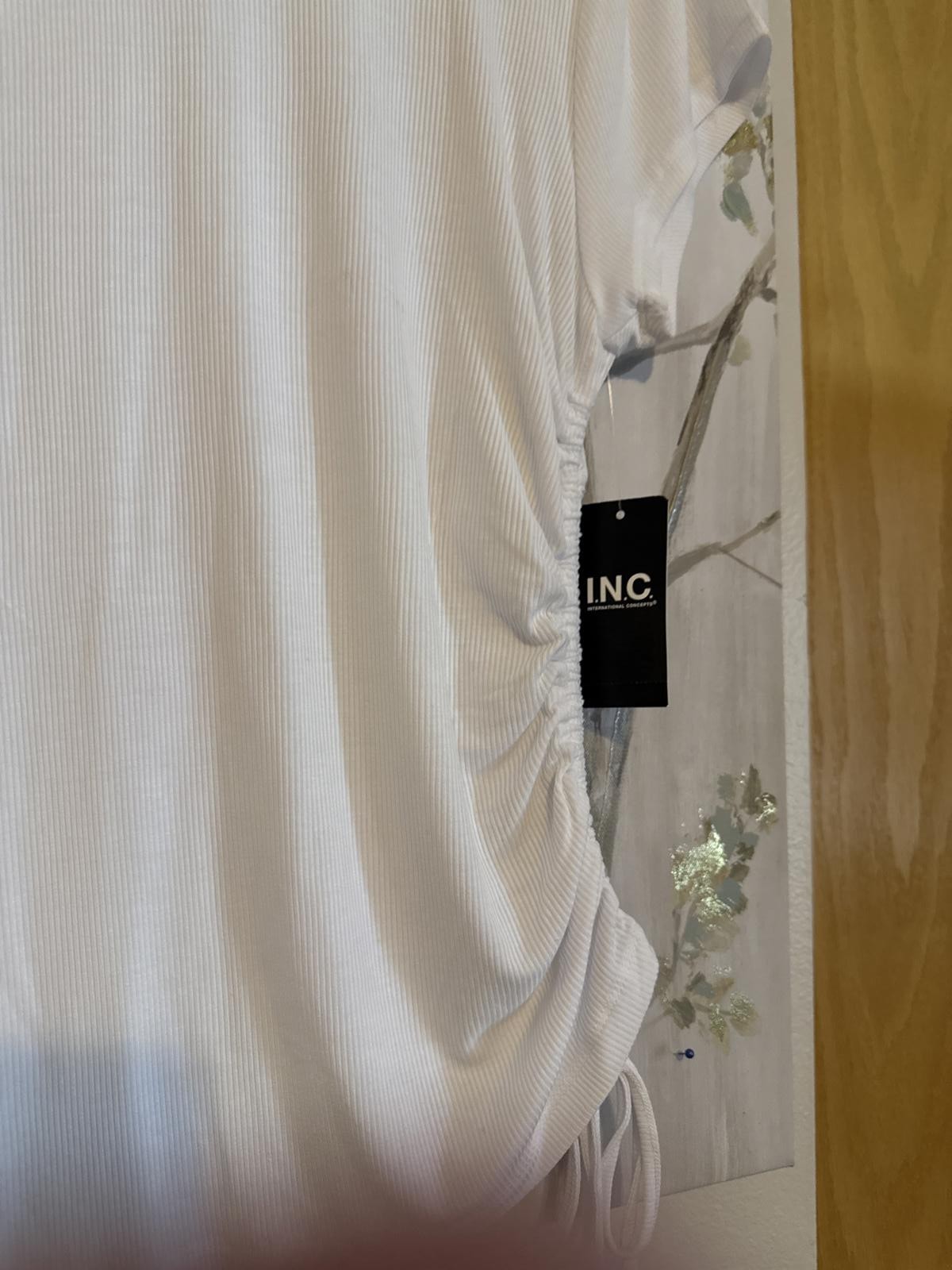 I.N.C. International Concepts White Ruched Side Tie Top, Size Large