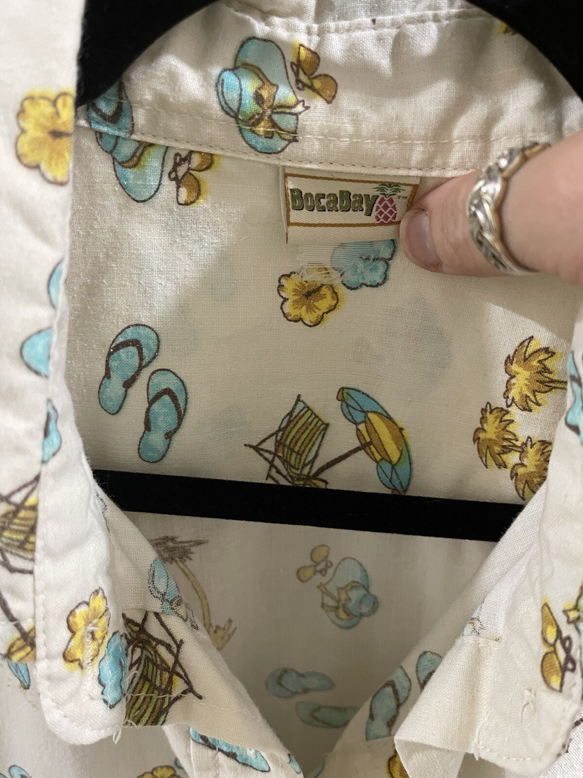 Vtg Boca Bay Summer Hawaiian Button Down Shirt Large Short Sleeve