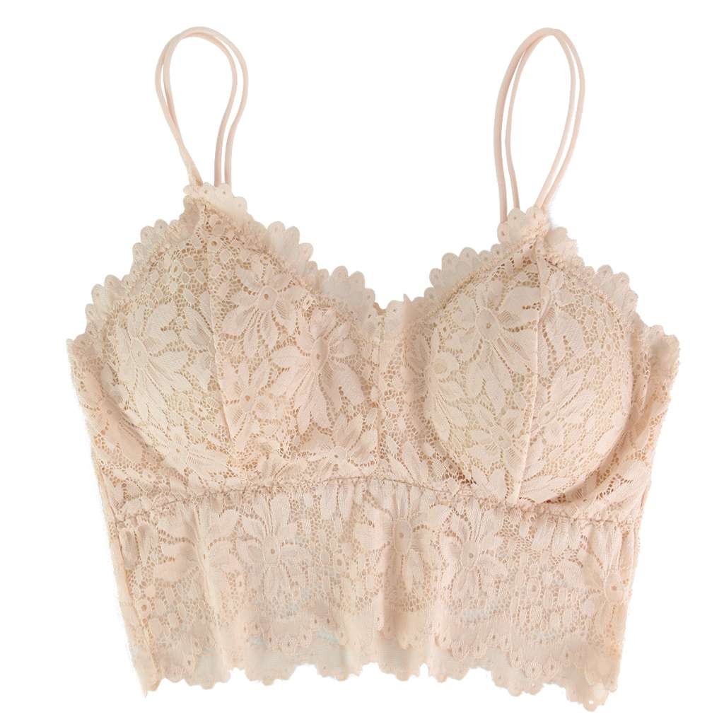 Sexy Women Lace V Neck Padded Lingerie Crochet Bralette Bra Crop Top Cami Tank