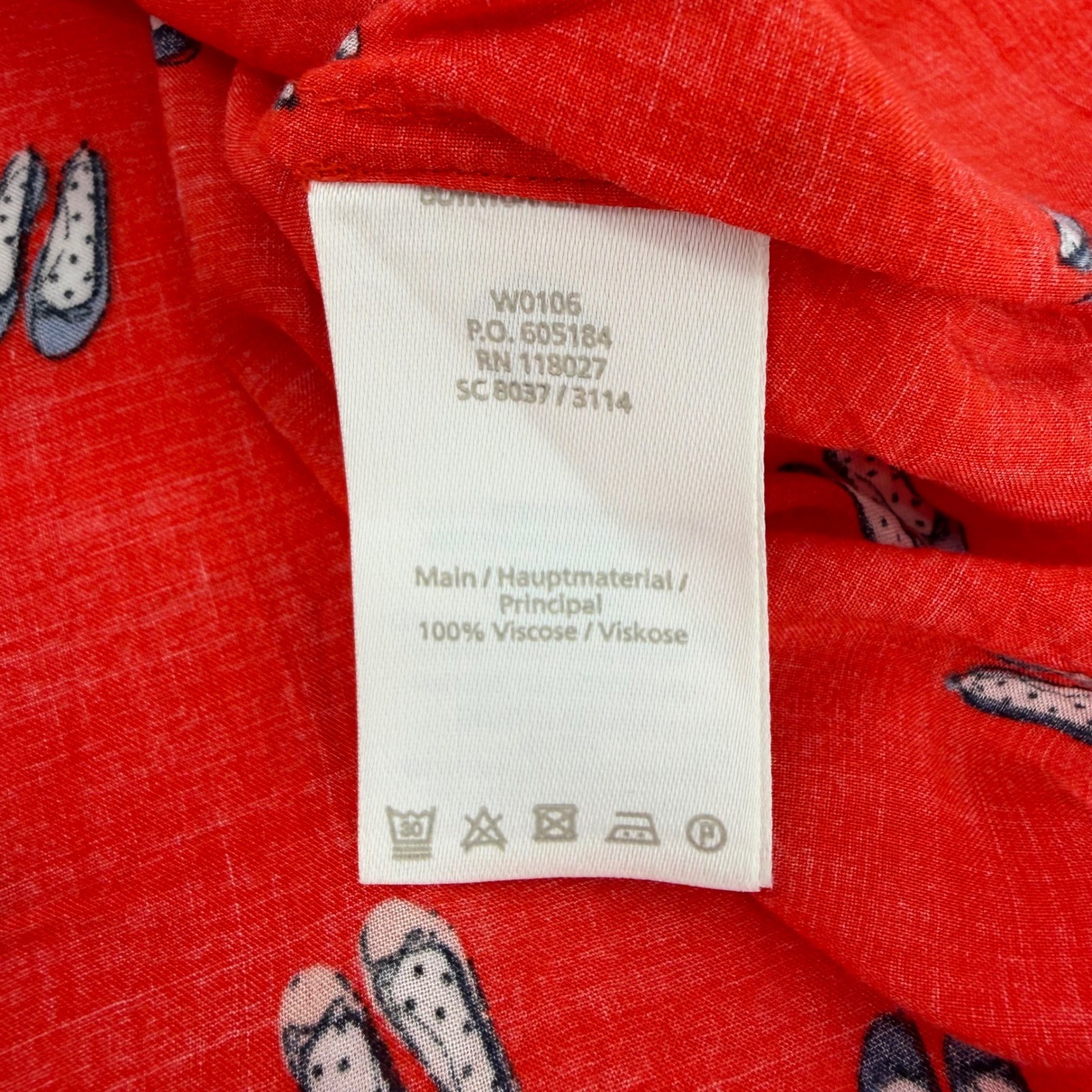 Boden Red Ballet Flats Print Button Front Pleated Blouse Shirt Women’s US 6