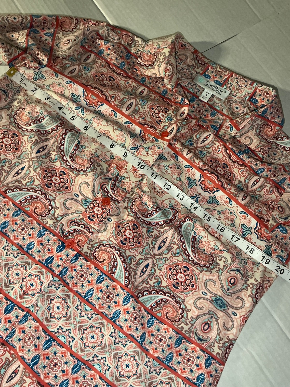 Coolibar Button Down Shirt Womens Small Pink Blue Paisley Patterned UPF 50+