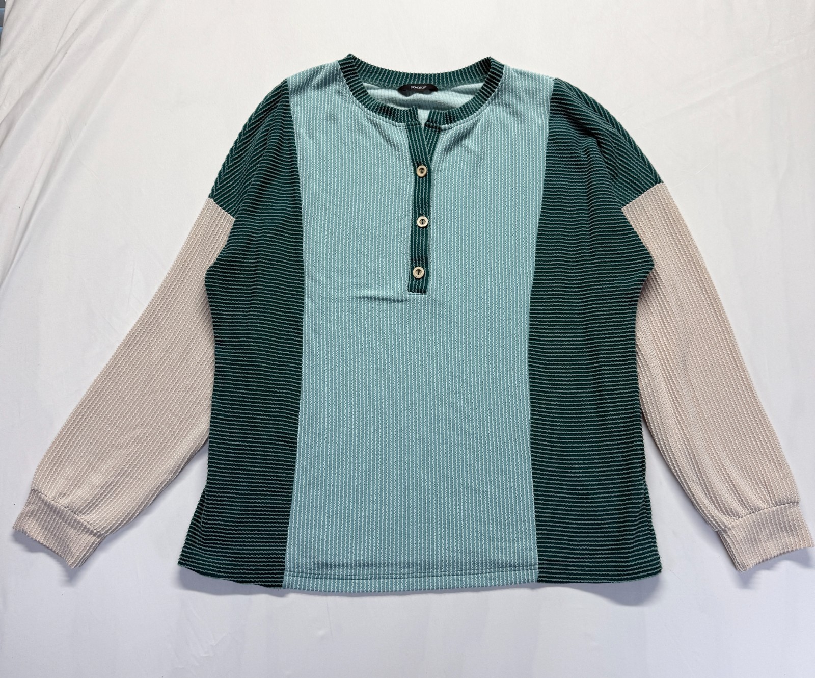 Dokotoo Henley Shirt Womens Large Multicolor Colorblock Stretch Button Placket