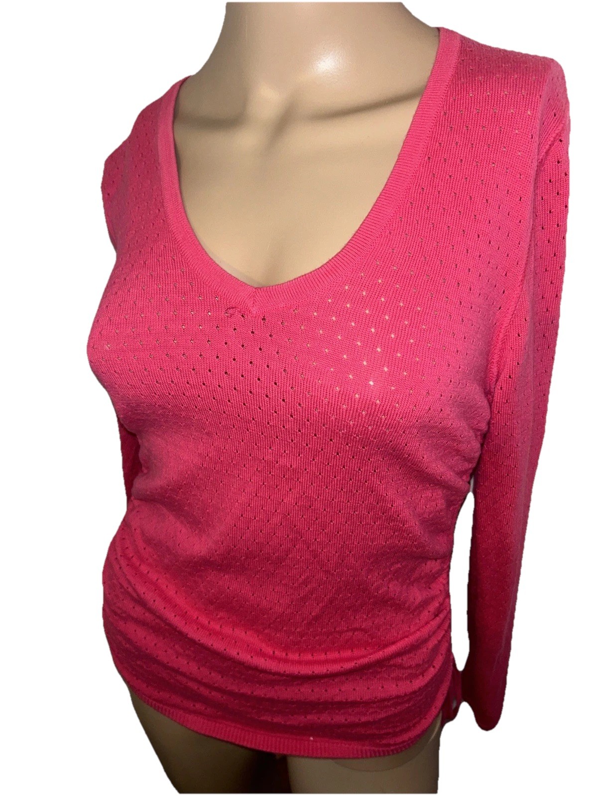 Vintage Alexandra Bartlett Hot Pink Ruched Side Top Pointelle Knit Size PM Y2K