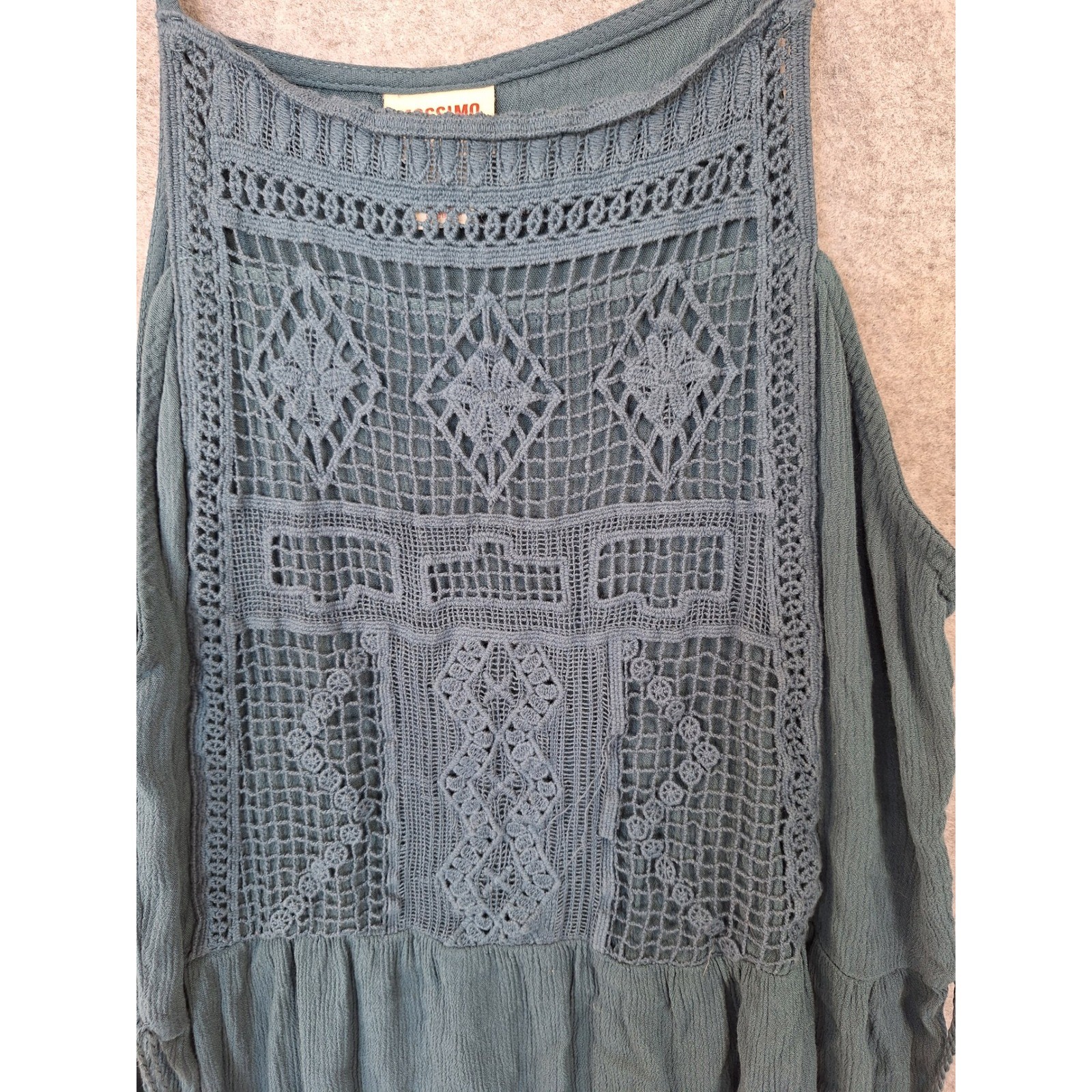 Mossimo Supply Co Teal Blue Crochet Lace Bib Tank Top Boho Tassel Tie Small