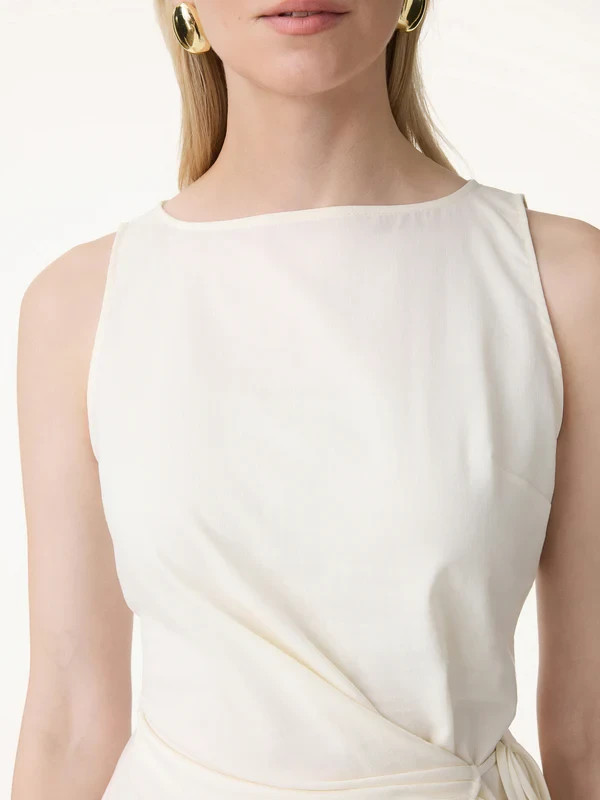 OGL Women’s Lyocell-Linen Blend Boatneck Waist-Defined Top – No Import Fees