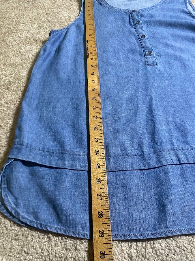 J.Jill Denim Womens Sleeveless Tank Top Blouse 100% Lyocell Raw Hem Sz L